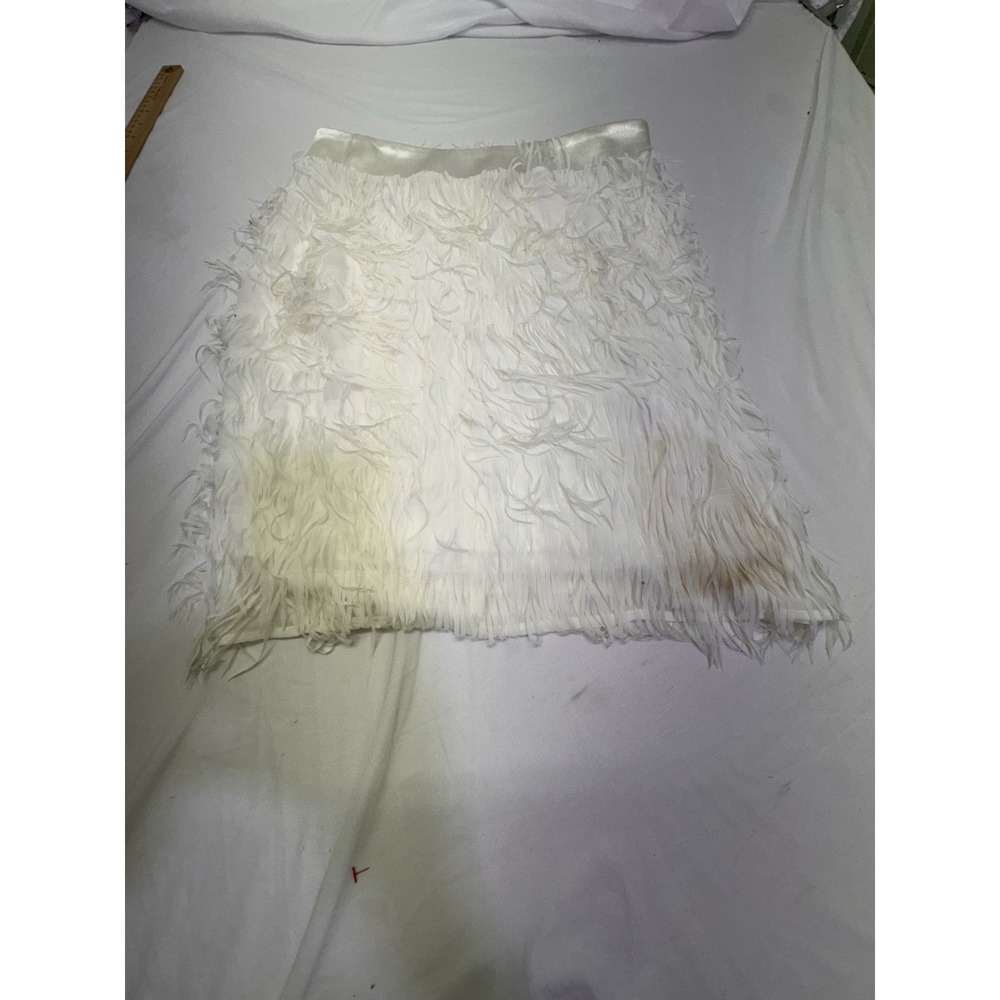 New York & Company White Cream Satin Fringe Skirt sz 4 Western Y2K Equestrian